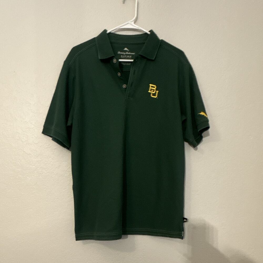Tommy Bahama SUPIMA Men's Green Solid Polo Shirt Short Sleeve BU Logo Size S